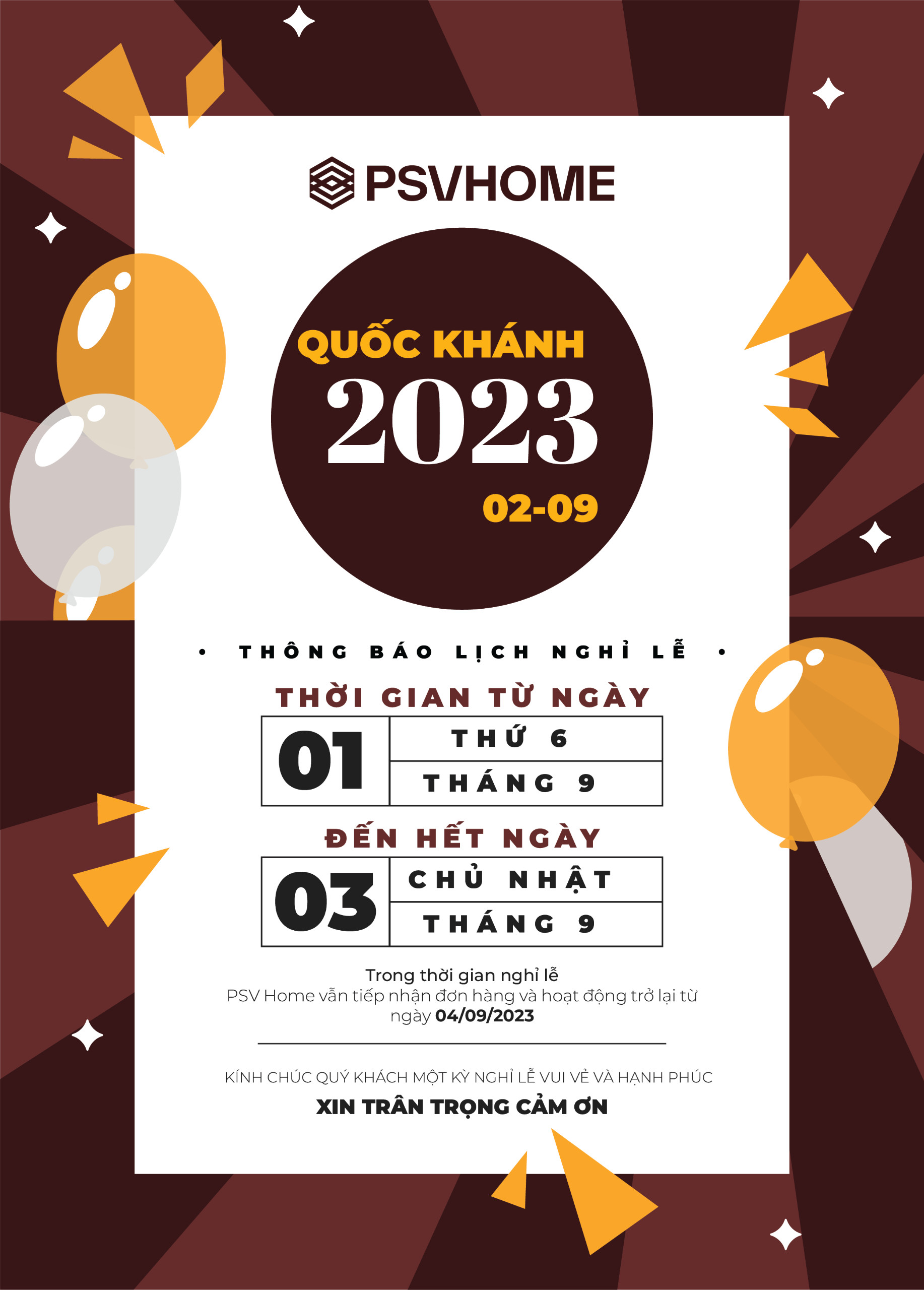 Thông báo nghỉ lễ 2/9/2023